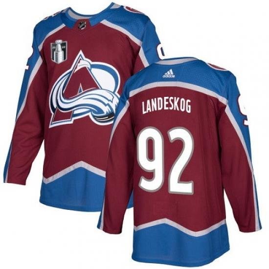 Men Colorado Avalanche 92 Gabriel Landeskog 2022 Burgundy Stanley Cup Final Patch Stitched Jersey