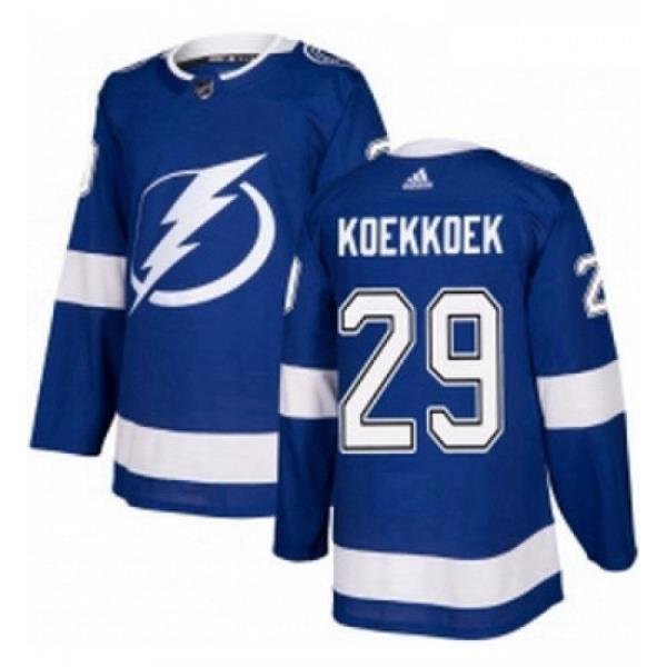 Youth Adidas Tampa Bay Lightning 29 Slater Koekkoek Authentic Royal Blue Home NHL Jersey