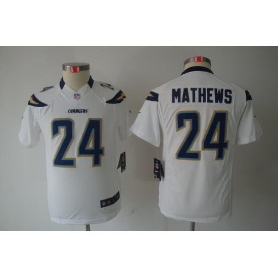 Youth Nike San Diego Chargers 24# Ryan Mathews White Limited Jerseys