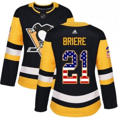 Womens Adidas Pittsburgh Penguins 21 Michel Briere Authentic Black USA Flag Fashion NHL Jersey