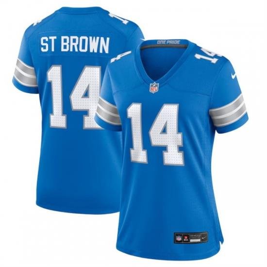 Women Detroit Lions 14 Amon Ra St  Brown Blue Stitched Jersey