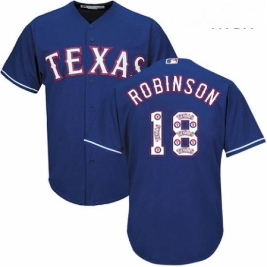 Mens Majestic Texas Rangers 18 Drew Robinson Authentic Royal Blue Team Logo Fashion Cool Base MLB Jersey