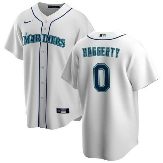 Men Seattle Mariners 0 Sam Haggerty White Cool Base Stitched Jersey