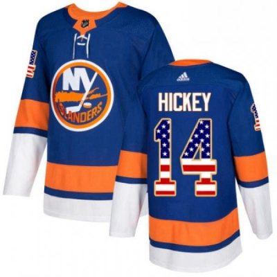 Mens Adidas New York Islanders 14 Thomas Hickey Authentic Royal Blue USA Flag Fashion NHL Jersey