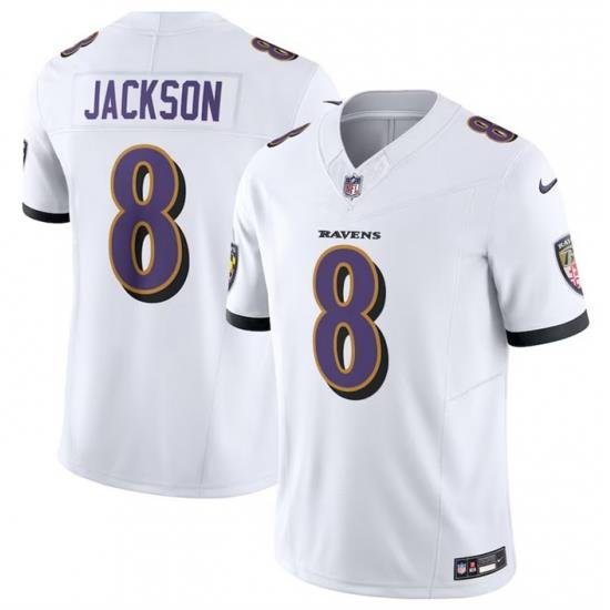 Men Baltimore Ravens 8 Lamar Jackson White 2023 F U S E Vapor Jersey