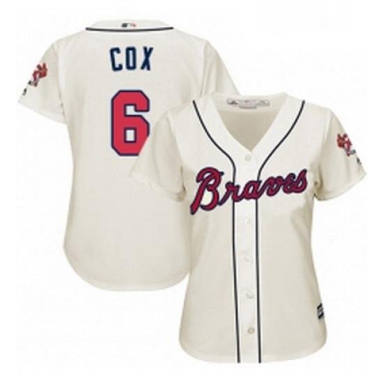 Womens Majestic Atlanta Braves 6 Bobby Cox Authentic Cream Alternate 2 Cool Base MLB Jersey