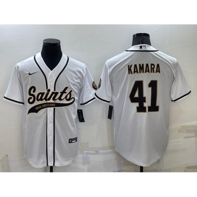 Men New Orleans Saints 41 Alvin Kamara White Stitched MLB Cool Base Nike Baseball Jersey