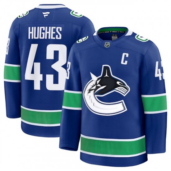 Men Vancouver Canucks 43 Quinn Hughes Blue 2024 25 Home Stitched Hockey Jersey