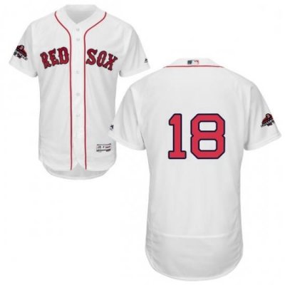 Mens Majestic Boston Red Sox 18 Mitch Moreland White Home Flex Base Authentic Collection 2018 World Series Jersey