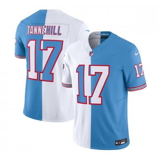 Men Tennessee Titans 17 Ryan Tannehill White Blue 2023 F U S E  Split Vapor Limited Throwback Stitched Football Jersey