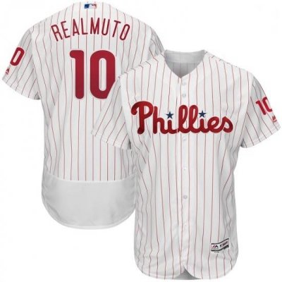 Mens Philadelphia Phillies 10 JT Realmuto Majestic White Home Flex Base Authentic Collection MLB JerseyPlayer