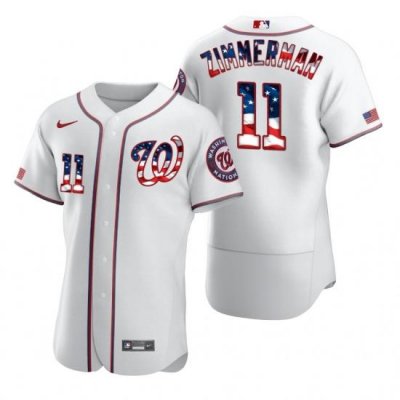 Men Washington Nationals 11 Ryan Zimmerman Men Nike White Fluttering USA Flag Limited Edition Flex Base MLB Jersey