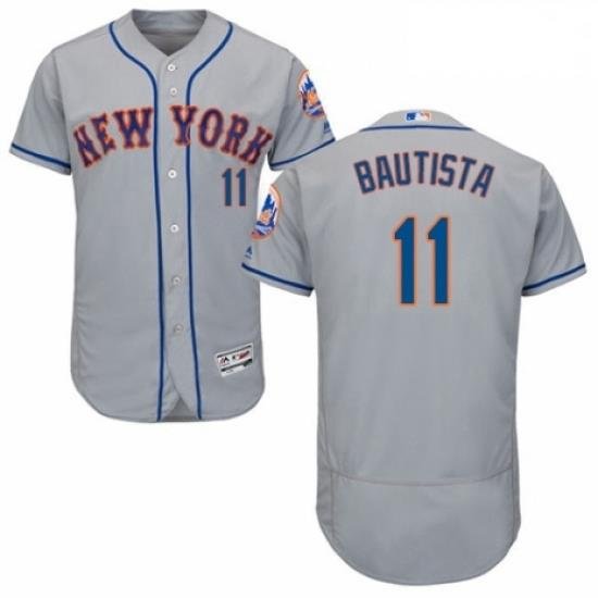 Mens Majestic New York Mets 11 Jose Bautista Grey Road Flex Base Authentic Collection MLB Jersey