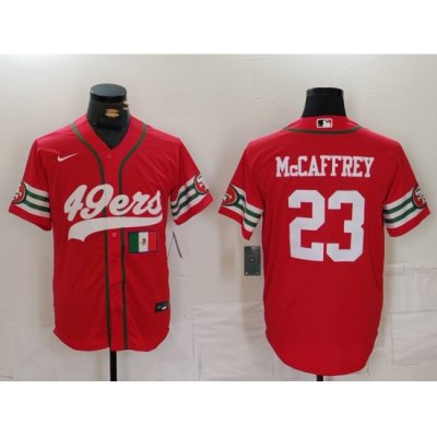 Men San Francisco 49ers 23 Christian McCaffrey Red With Patch Cool Base Stitched Baseball Jersey 3