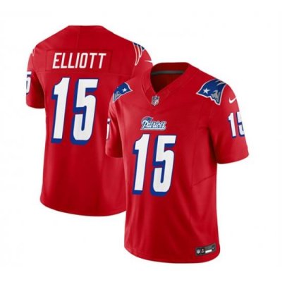 Men New England Patriots 15 Ezekiel Elliott Red 2023 F U S E  Throwback Limited Stitched Football Jersey