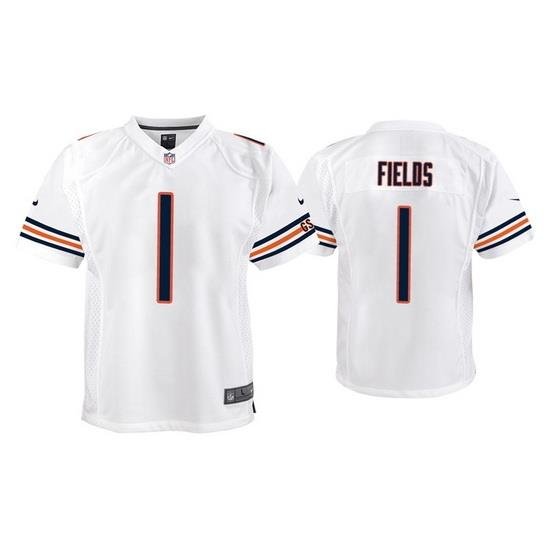 Youth Chicago Bears 1 Justin Fields White Jersey