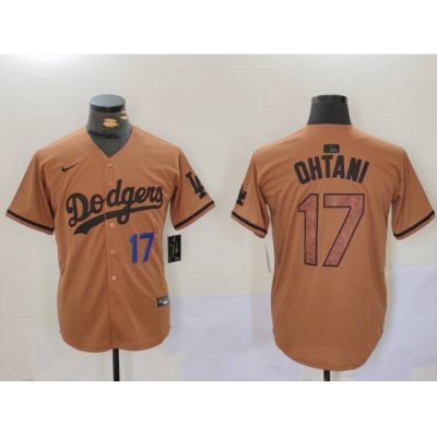 Men Los Angeles Dodgers 17 Shohei Ohtani Brown Cool Base Stitched Baseball Jersey 3