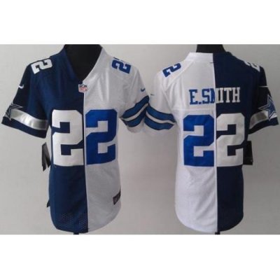 Women Nike Dallas Cowboys 22 E.SMITH Blue White Split NFL Jerseys