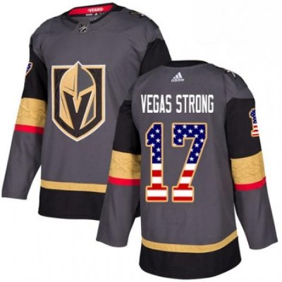 Youth Adidas Vegas Golden Knights 17 Vegas Strong Authentic Gray USA Flag Fashion NHL Jersey