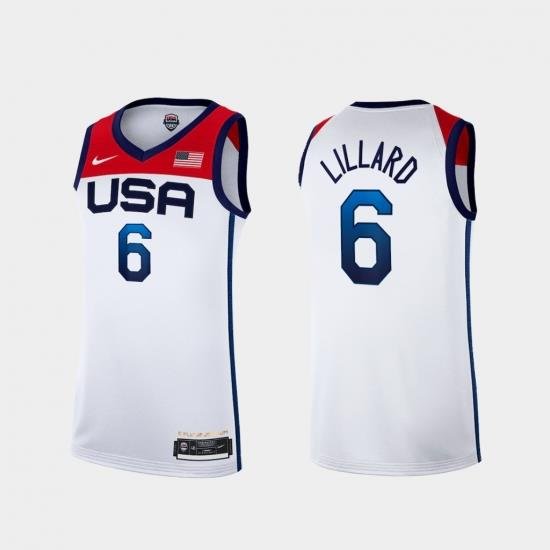 Men's USA Team Damian Lillard Home White 2021 Tokyo Olympics Jersey II