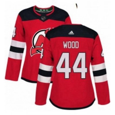 Womens Adidas New Jersey Devils 44 Miles Wood Authentic Red Home NHL Jersey