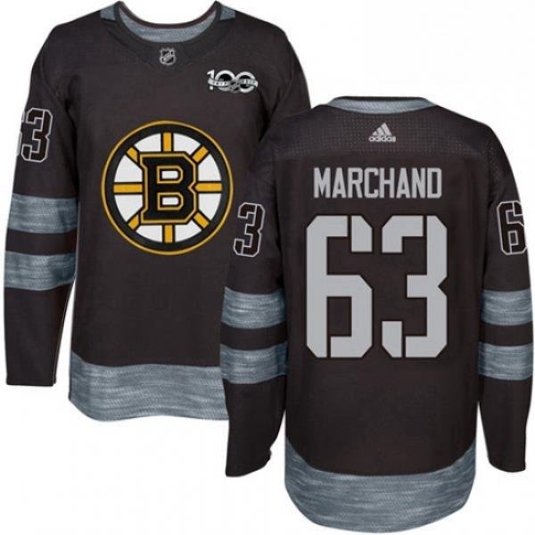 Mens Adidas Boston Bruins 63 Brad Marchand Premier Black 1917 2017 100th Anniversary NHL Jersey