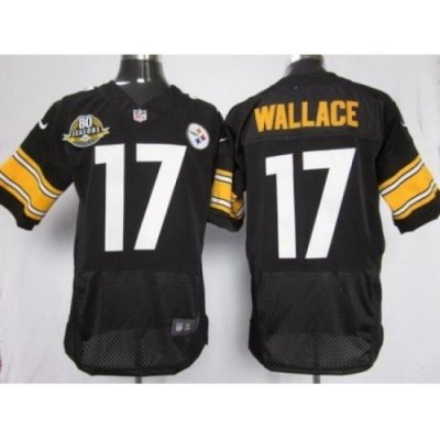 Nike Pittsburgh Steelers 17 Mike Wallace Black Elite W 80 Anniversary Patch NFL Jersey