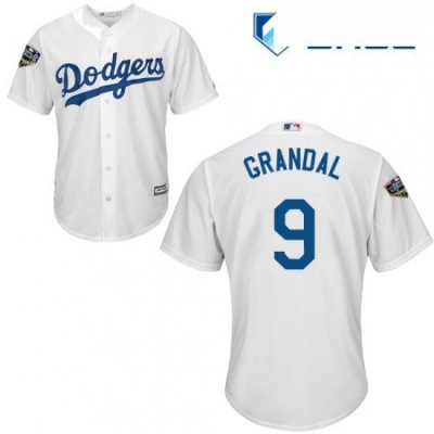 Youth Majestic Los Angeles Dodgers 9 Yasmani Grandal Authentic White Home Cool Base 2018 World Series MLB Jersey