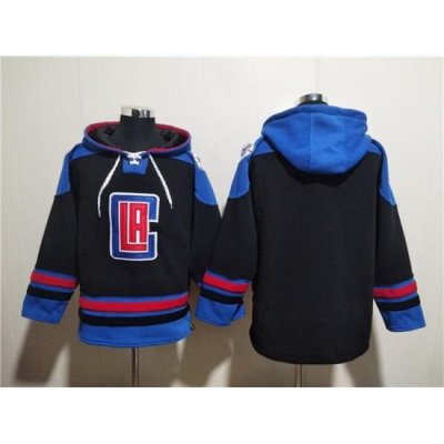 Men Los Angeles Clippers Blank Black Blue Lace Up Pullover Hoodie