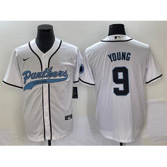 Men Carolina Panthers 9 Bryce Young White With Patch Cool Base Stitched Baseball Jersey