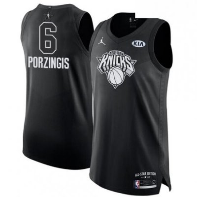 Mens Nike Jordan New York Knicks 6 Kristaps Porzingis Authentic Black 2018 All Star Game NBA Jersey