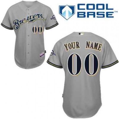 Men Women Youth All Size Milwaukee Brewers Custom Jerseys Grey 3