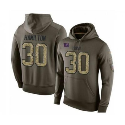 Football Mens New York Giants 30 Antonio Hamilton Green Salute To Service Pullover Hoodie