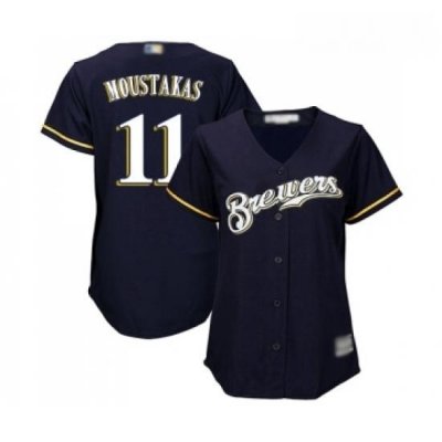 Womens Milwaukee Brewers 11 Mike Moustakas Replica Navy Blue Alternate Cool Base Baseball Jersey