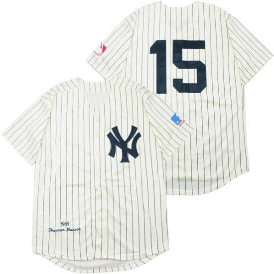 Men NeW York Yankees 15 Thurman Munson Cream 1969 ThroWback Jersey