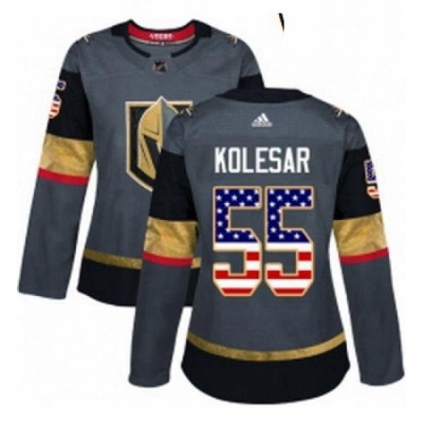 Womens Adidas Vegas Golden Knights 55 Keegan Kolesar Authentic Gray USA Flag Fashion NHL Jersey