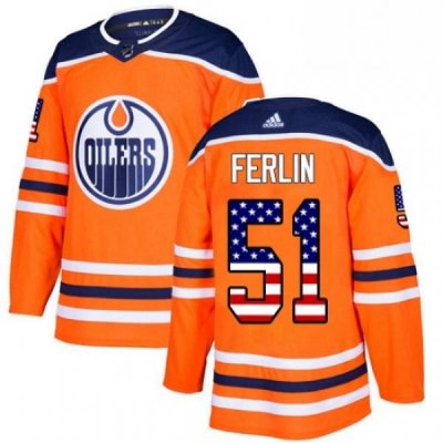 Mens Adidas Edmonton Oilers 51 Brian Ferlin Authentic Orange USA Flag Fashion NHL Jersey