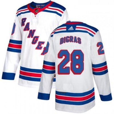 Youth Adidas New York Rangers 28 Chris Bigras Authentic White Away NHL Jersey