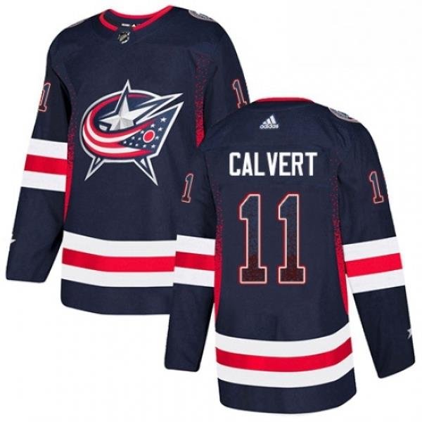 Mens Adidas Columbus Blue Jackets 11 Matt Calvert Authentic Navy Blue Drift Fashion NHL Jersey