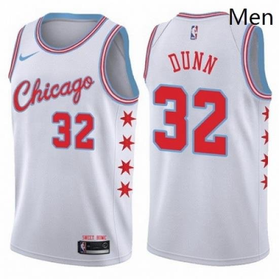 Mens Nike Chicago Bulls 32 Kris Dunn Authentic White NBA Jersey City Edition