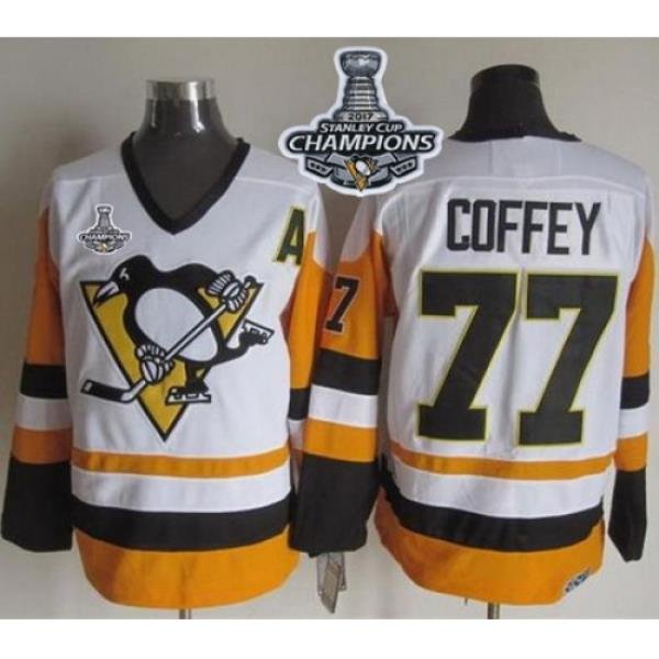 Penguins #77 Paul Coffey White Black CCM Throwback 2017 Stanley Cup Finals Champions Stitched NHL Jersey