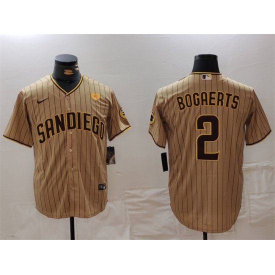 Men San Diego Padres 2 Xander Bogaerts Tan With PS Patch Cool Base Stitched Baseball Jersey