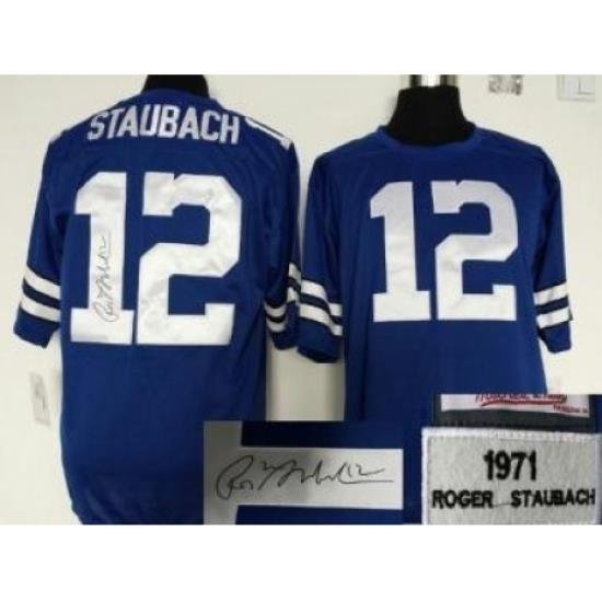 Dallas CoWboys 12 R Staubach Blue ThroWback M&N Signed NFL Jerseys