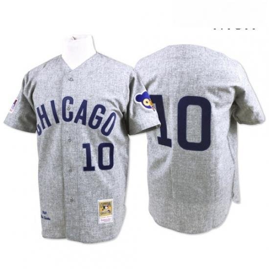 Mens Mitchell and Ness Chicago Cubs 10 Ron Santo Authentic Grey Throwback MLB Jersey