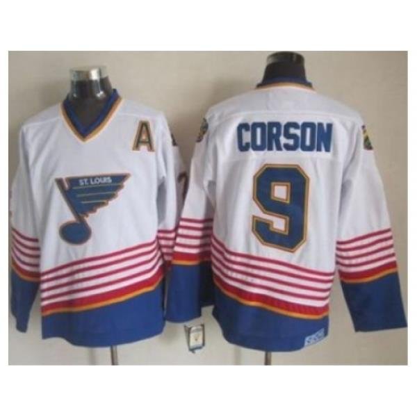 St. Louis Blues #9 Shayne Corson White Light Blue CCM Throwback Stitched NHL Jersey