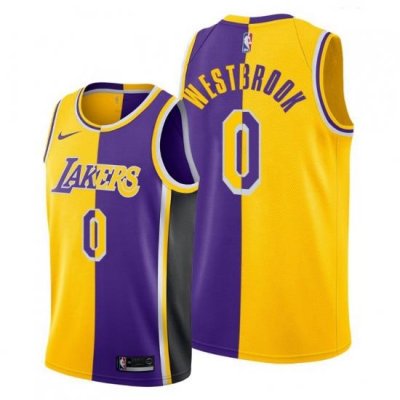 Men Lakers Russell Westbrookgold purple split edition jersey