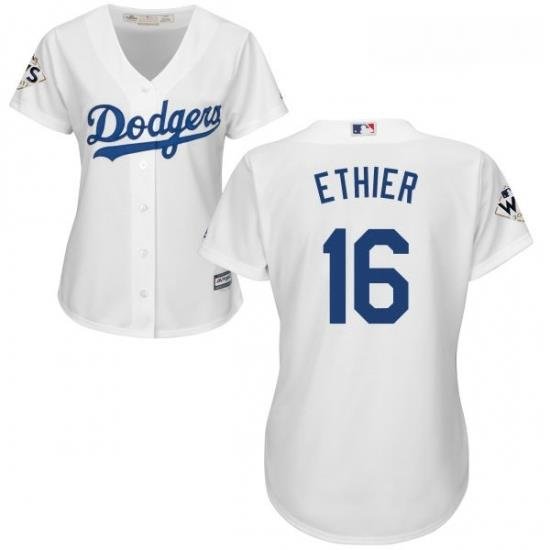 Womens Majestic Los Angeles Dodgers 16 Andre Ethier Authentic White Home 2017 World Series Bound Cool Base MLB Jersey