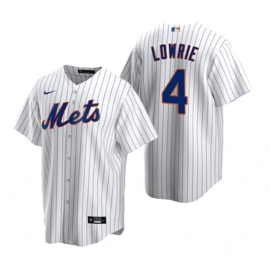 Mens Nike NeW York Mets 4 Jed LoWrie White 2020 Home Stitched Baseball Jersey