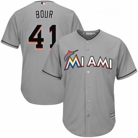 Youth Majestic Miami Marlins 41 Justin Bour Replica Grey Road Cool Base MLB Jersey