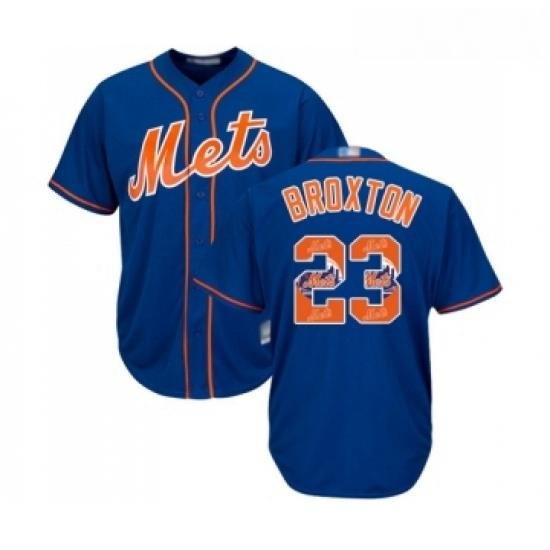 Mens NeW York Mets 23 Keon Broxton Authentic Royal Blue Team Logo Fashion Cool Base Baseball Jersey